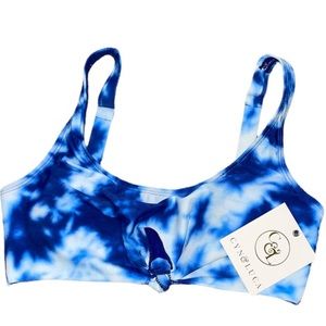 Cyn & Luca Blue Tie-Dye Knot Front Bikini Top